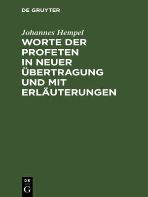 cover image of Worte der Profeten in neuer Übertragung und mit Erläuterungen